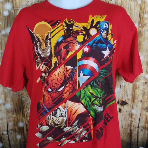 MARVEL COMICS Button Front Dress T Shirt Mens M New Captain America Hulk Thor
